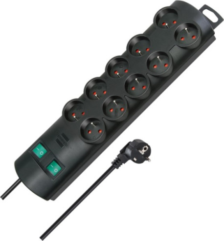 Multiprise, 10 prises, noir, câble 2m